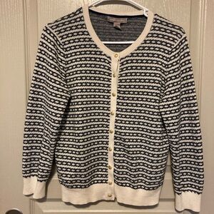 Banana Republic Blue & White Women’s Silk Blend Cardigan With Gold Buttons